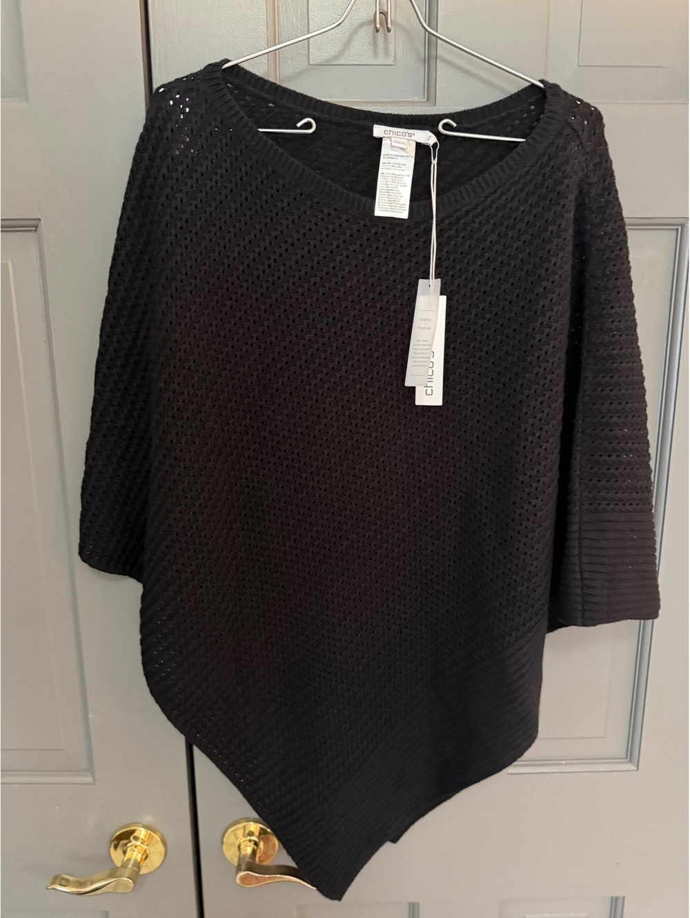 Chico’s Women's Black Textured Knit Poncho Sweater Size S/M NWT